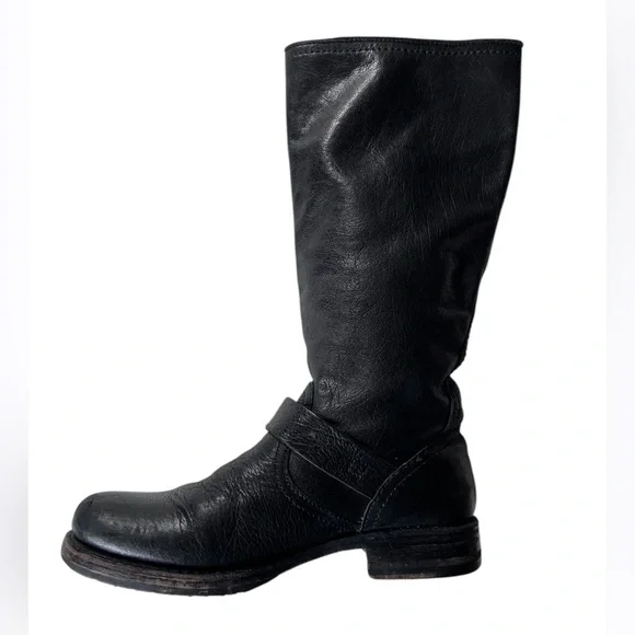Frye Tall Black Veronica Slouch Black Leather Riding Boots Buckles Size Sz 6.5 - Picture 12 of 16